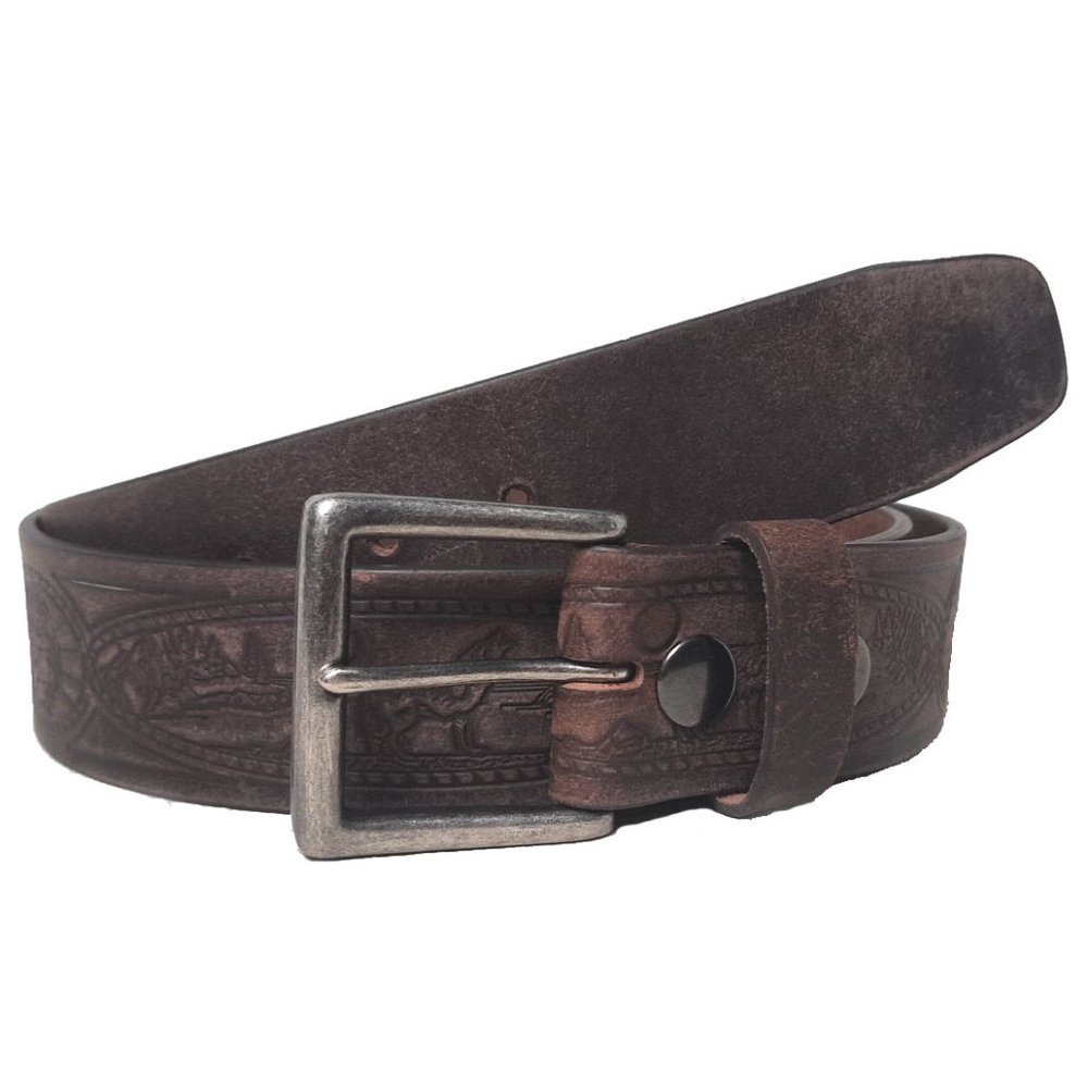 GENUINE LEATHER WOLF EMBOSSED BELT 40 MM BROWN #1040
